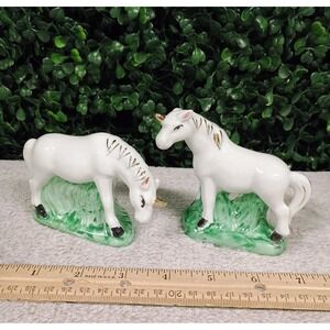 Vintage White Porcelain Unicorn Figurines Gold Accents Set‎ of 2 Fantasy Decor